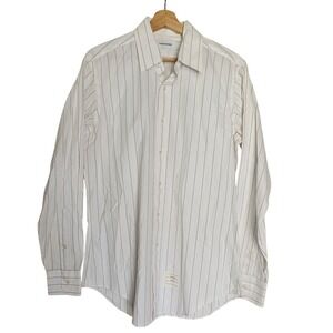 Thom Browne Dress Shirt Four Bar White Gray Stripe Cotton Button Front L 16 41